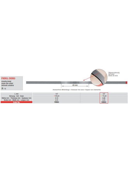 Edenta CXDS3 pol.csík gyémánt 10db,15mic.,0,08mmx3,75mmx147mm,fogazott,sárga