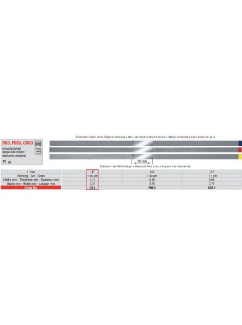 Edenta DS3 pol.csík gyémánt 10db,45mic.,0,13mmx3,75mmx147mm,kék