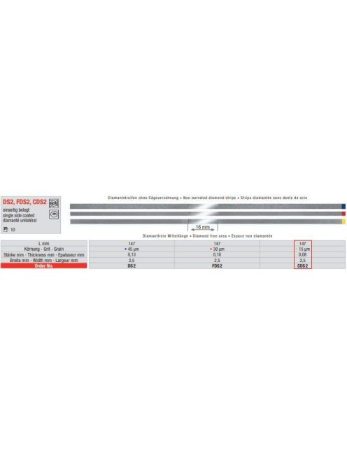 Edenta CDS2 pol.csík gyémánt 10db,15mic.,0,08mmx2,5mmx147mm,sárga