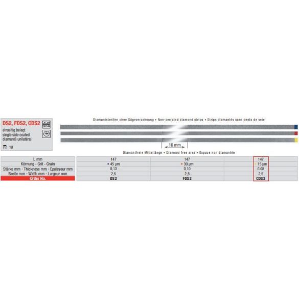 Edenta CDS2 pol.csík gyémánt 10db,15mic.,0,08mmx2,5mmx147mm,sárga