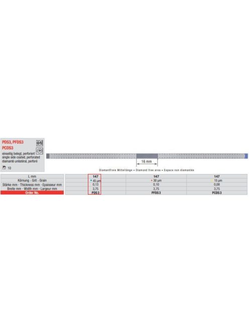 Edenta PDS3 pol.csík gyém.perf 10db,45mic.,0,13mmx3,75mmx147mm,nem fogazott,kék,1